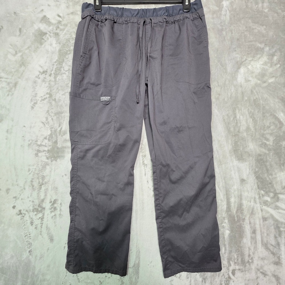 Cherokee Workwear WW105P Womens Large Petite Gray Cargo Scrub Pants Drawstring